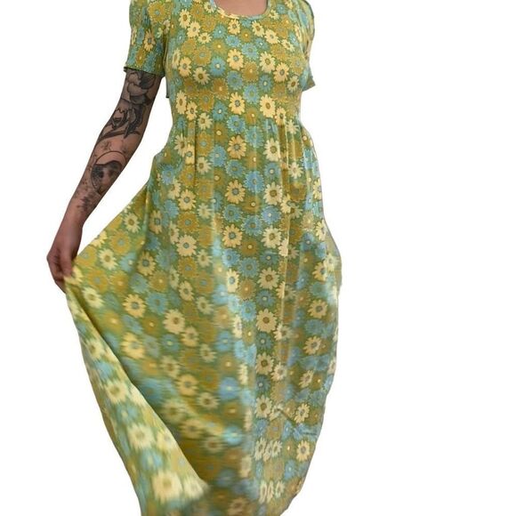 Vintage Green Floral A-Line Dress - Picture 1 of 10